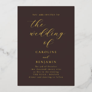 Elegant Minimalist Mocha Brown Calligraphy Wedding