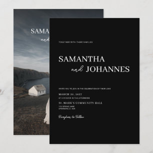 Elegant Minimalist Modern Black Photo Wedding Invitation