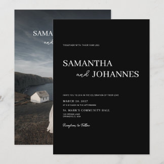 Elegant Minimalist Modern Black Photo Wedding Invitation