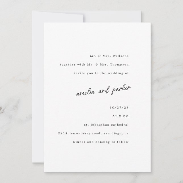 Elegant Minimalist modern Black & White Invitation (Front)