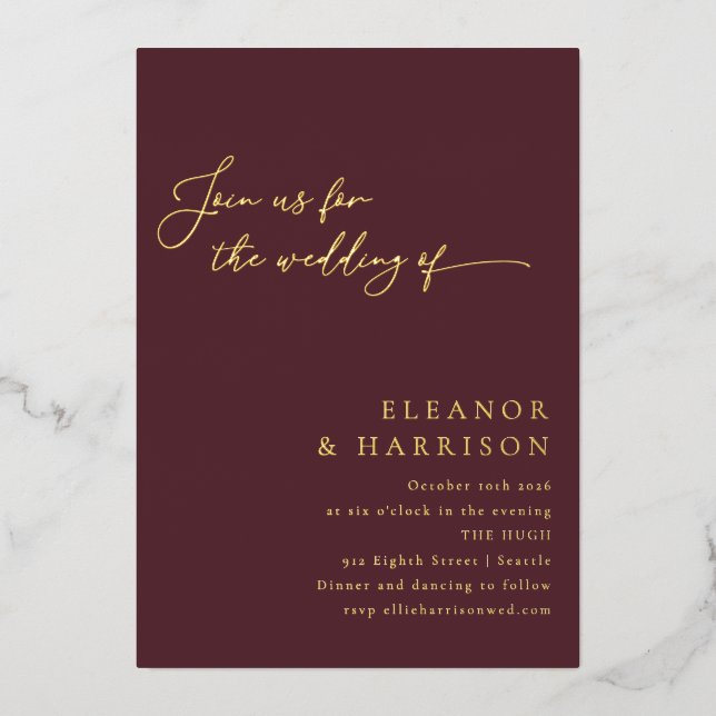 Elegant Minimalist Modern Burgundy Script Wedding (Front)