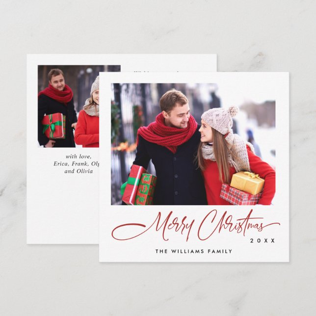 Elegant Minimalist Modern Christmas 3 Photo Holiday Card (Front/Back)