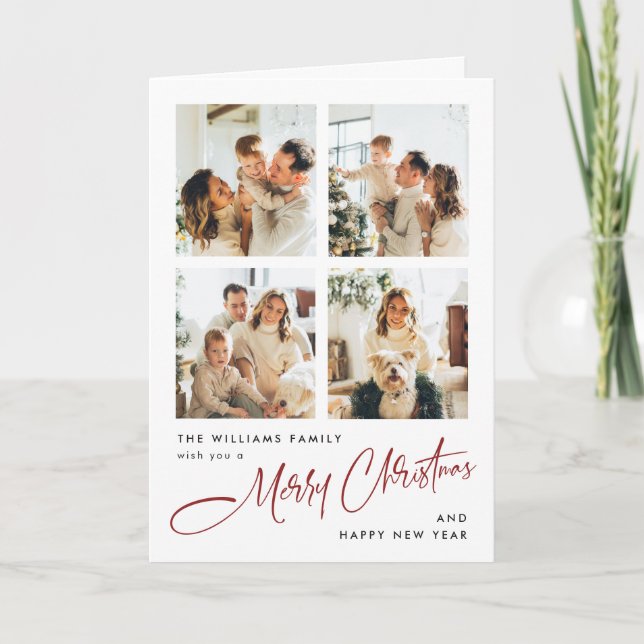 Elegant Minimalist Modern Christmas 6 Photo Holiday Card (Front)