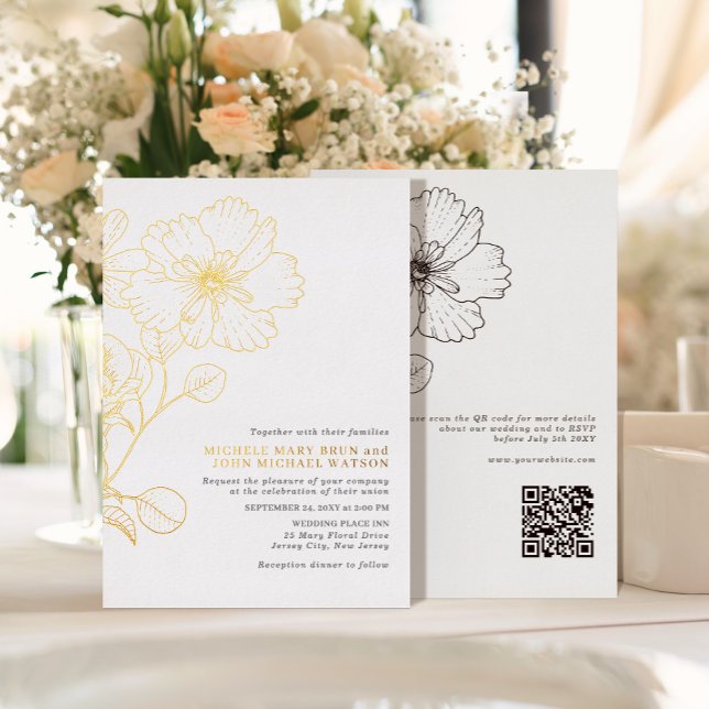 Elegant Minimalist Modern Flowers RSVP QR Back (Creator Uploaded)