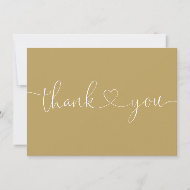 Elegant Minimalist Modern Gold Heart Script Thank You Card (Front)