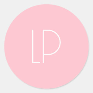 Elegant minimalist modern initial on pastel pink classic round sticker