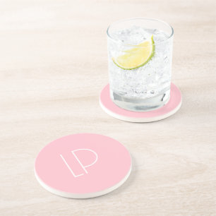 Elegant minimalist modern initial on pastel pink coaster