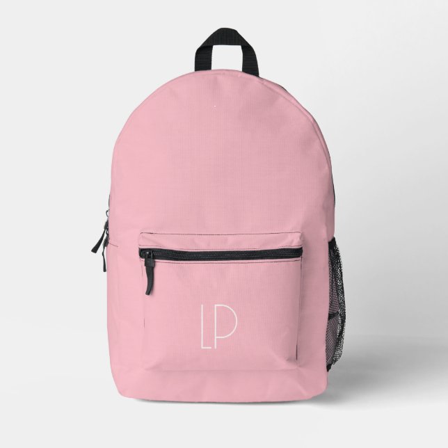Elegant minimalist modern initial on pastel pink printed backpack (Front)