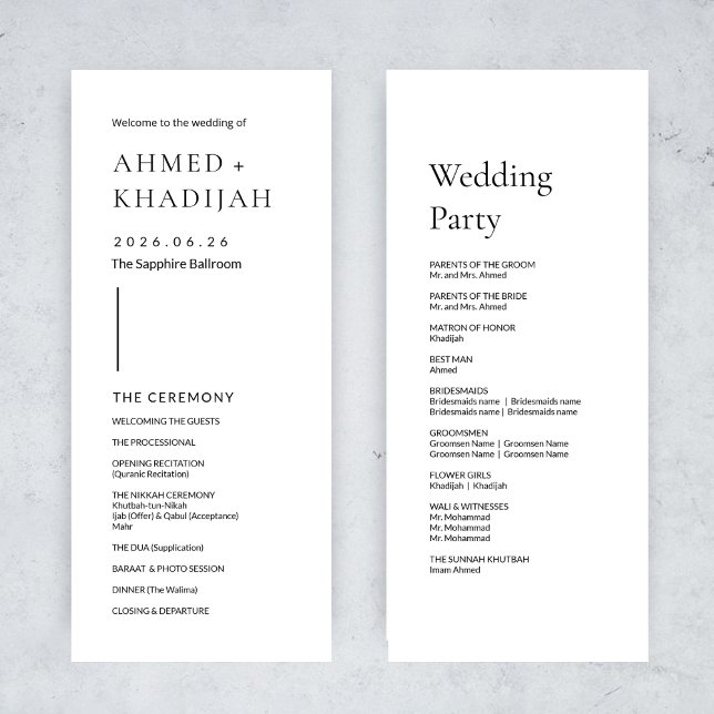 Elegant Minimalist Modern Islamic Wedding Program (Creator Uploaded)