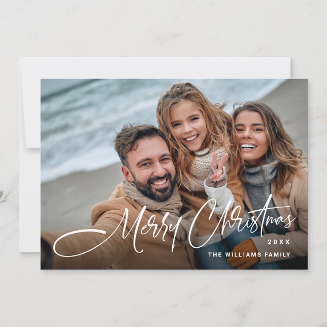 Elegant Minimalist Modern Merry Christmas 3 Photo Holiday Card (Front)