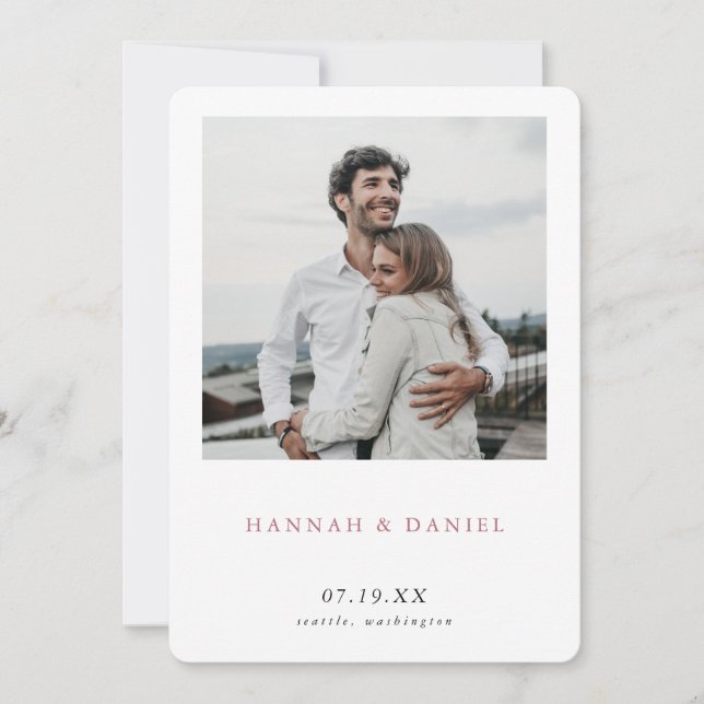 Elegant Minimalist Modern Rose Gold Photo Save The Date (Front)