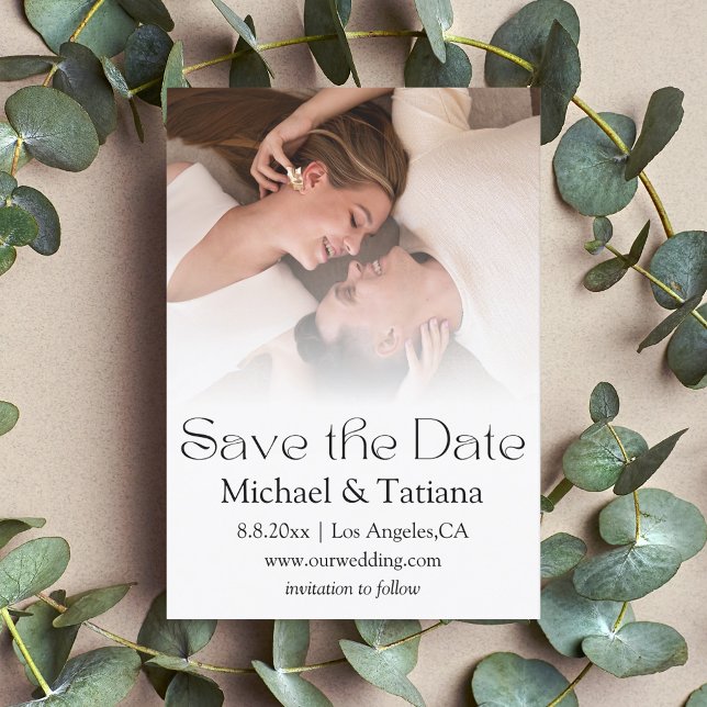 elegant minimalist modern script faded photo save the date (Creator Uploaded)
