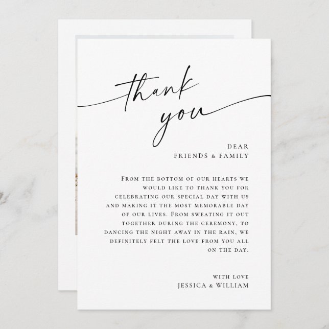Elegant Minimalist Modern Wedding Photo Thank You Card (Front/Back)