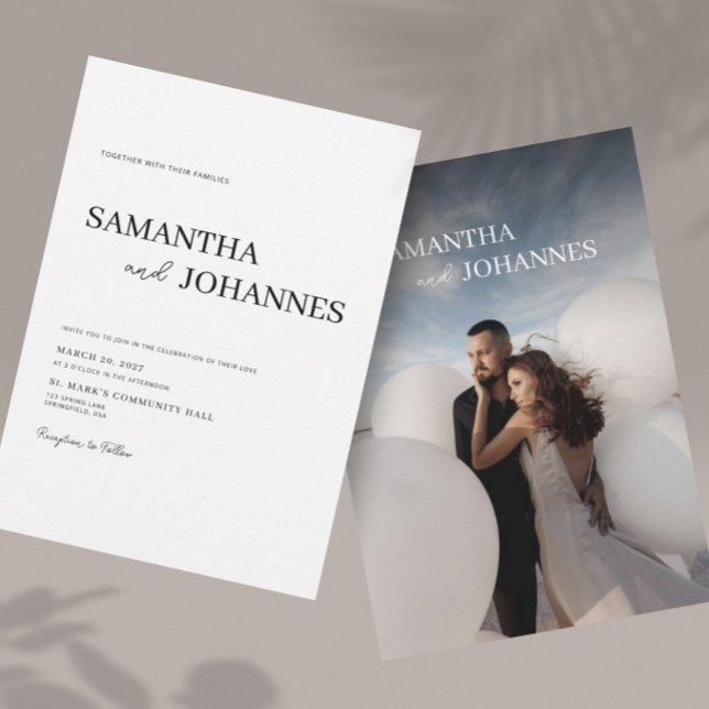 Elegant Minimalist Modern White Photo Wedding  Invitation (Creator Uploaded)