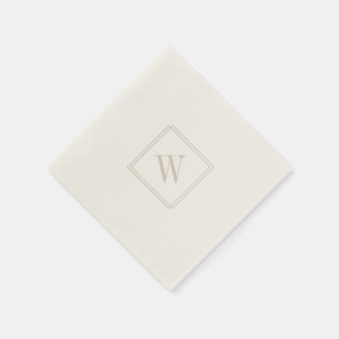 Elegant Minimalist Monogram Beige Wedding Cocktail Napkin