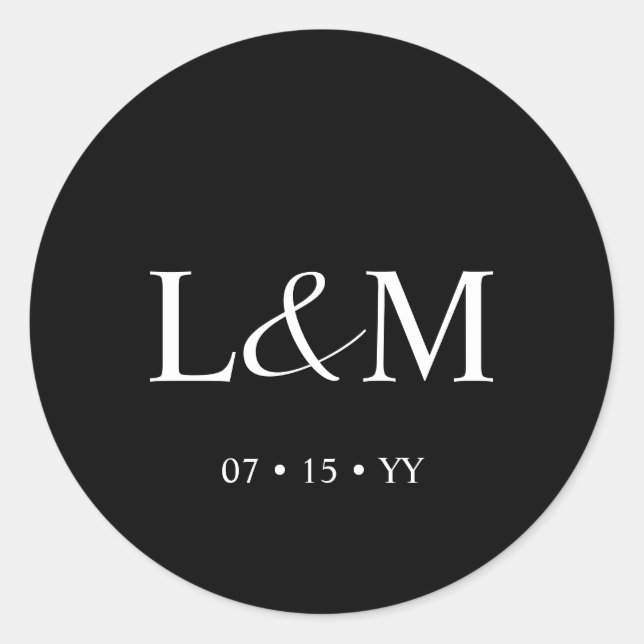 Elegant Minimalist Monogram Black Wedding Classic Round Sticker (Front)
