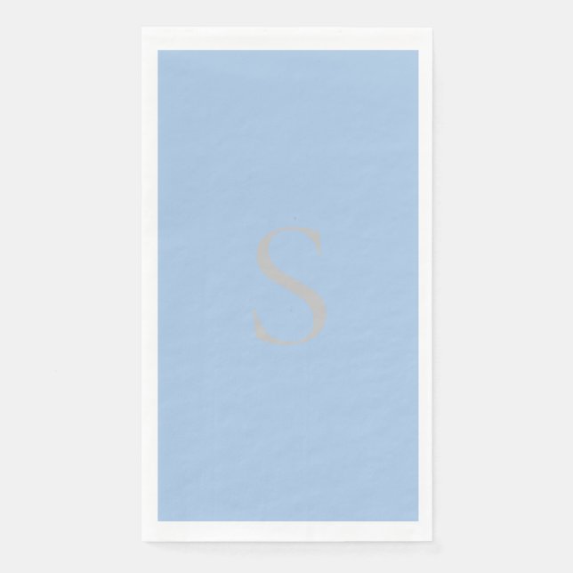 Elegant Minimalist Monogram Dusty Blue & Silver  Napkin (Front)