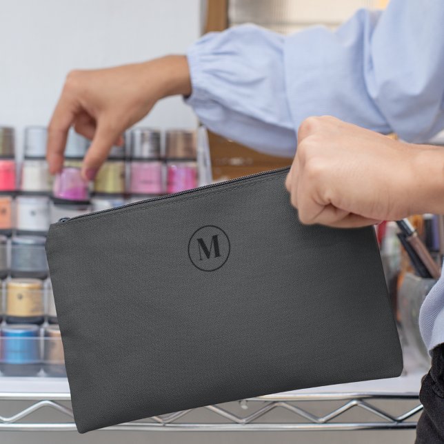 Elegant Minimalist Monogram Initial Grey & Black Accessory Pouch (Creator Uploaded)