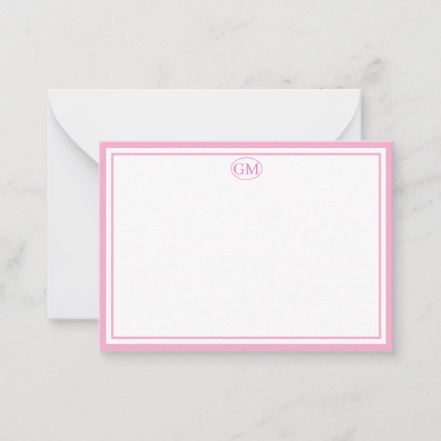 Elegant Minimalist Monogram Pink Two Border  Card (Front)