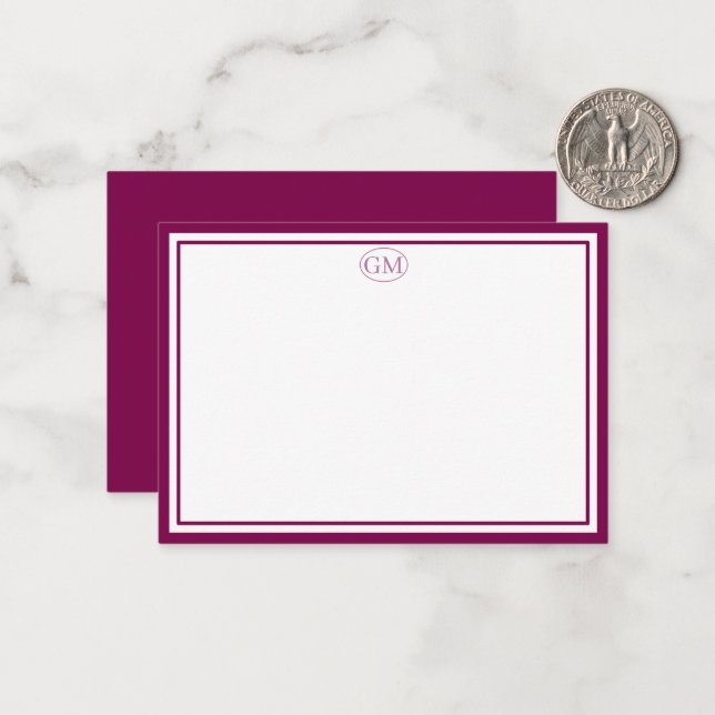 Elegant Minimalist Monogram RED Two Border  Card (Front/Back In Situ)