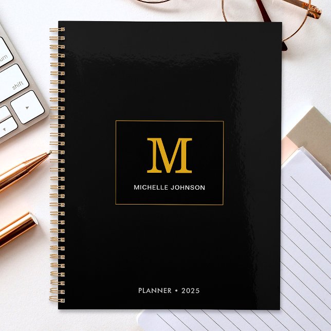 Elegant Minimalist Monogram Text Black Gold Planner (Creator Uploaded)