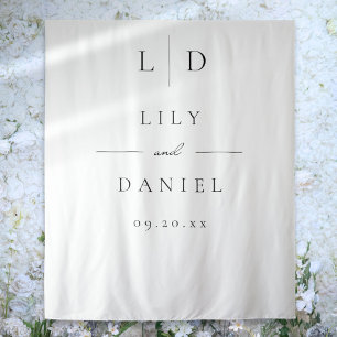Elegant Minimalist Monogram Wedding Photo Backdrop Tapestry