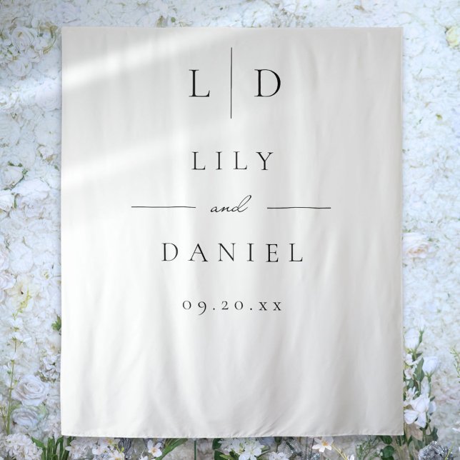 Elegant Minimalist Monogram Wedding Photo Backdrop Tapestry (Elegant Minimalist Monogram Wedding Photo Backdrop)