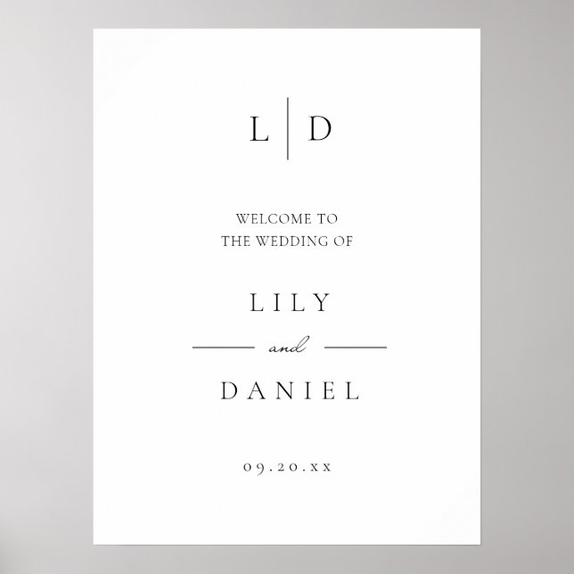 Elegant Minimalist Monogram Wedding Welcome Sign (Front)