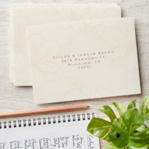 Elegant Minimalist Monotone Floral Wedding Envelope