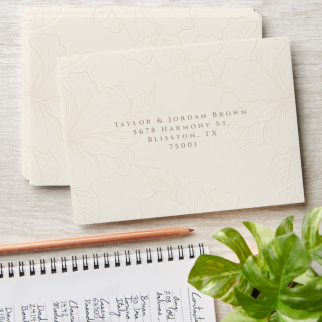 Elegant Minimalist Monotone Floral Wedding Envelope (Stacked)