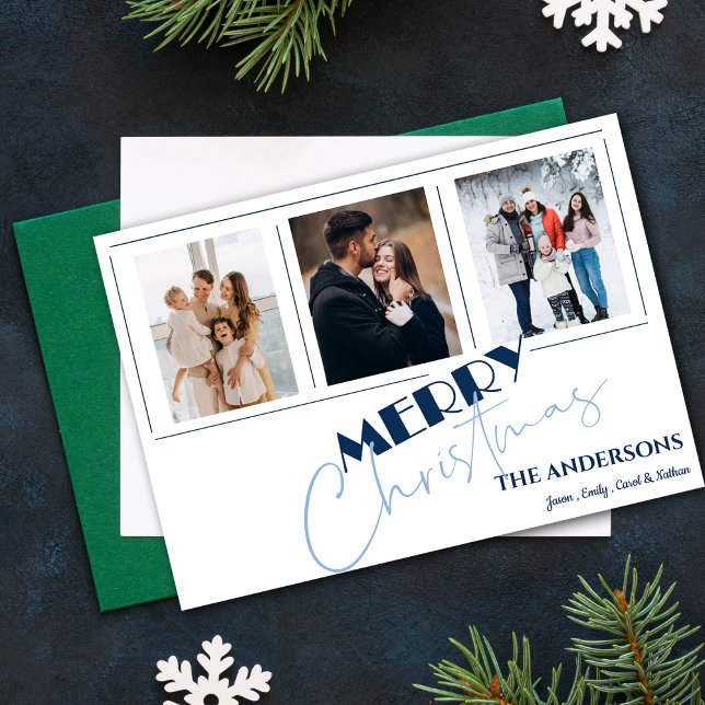Elegant Minimalist  Multi Photo Merry Christmas Holiday Card (Elegant Minimalist Multi Photo Merry Christmas Holiday Card)