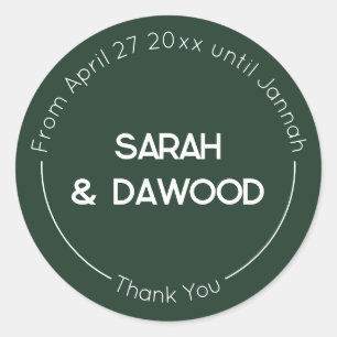 Elegant Minimalist Muslim Green White Wedding  Classic Round Sticker