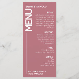 Elegant Minimalist Muslim Rose Gold White Wedding Menu