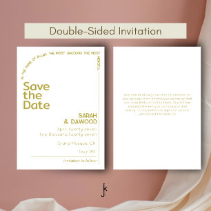 Elegant Minimalist Muslim White Brass Wedding Save The Date