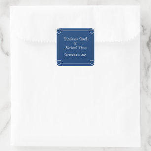 Elegant Minimalist Navy Blue and White Wedding Square Sticker