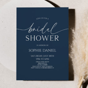 Elegant Minimalist Navy Blue Bridal Shower Invitation