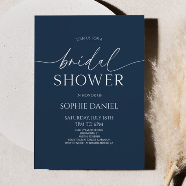 Elegant Minimalist Navy Blue Bridal Shower Invitation (Creator Uploaded)
