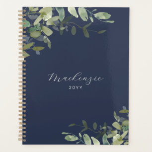 Elegant Minimalist Navy Blue Greenery Planner