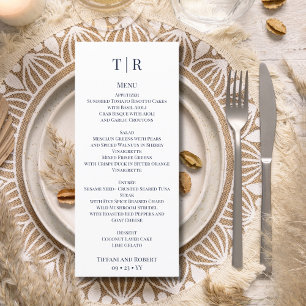 Elegant Minimalist Navy Blue Letters Wedding Menu