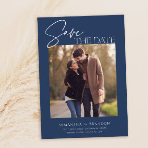 Elegant Minimalist Navy Blue Photo Save The Date
