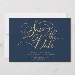 Elegant Minimalist Navy & Gold Wedding Save The Date