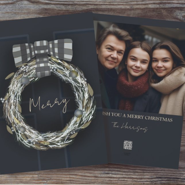 Elegant Minimalist Navy Wreath  Holiday Card (Creator Uploaded)