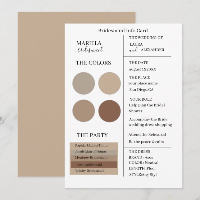 Elegant Minimalist Neutral Bridesmaid Invitation (Front/Back)