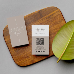 Elegant Minimalist Neutral QR Code Boho Modern Business Card