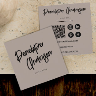 Elegant Minimalist Neutral QR Code Boho Modern    Square Business Card