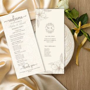 Elegant Minimalist Off White Floral Wedding Program