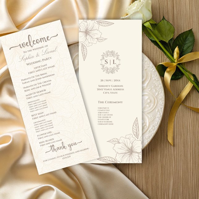 Elegant Minimalist Off White Floral Wedding Program (Creator Uploaded)