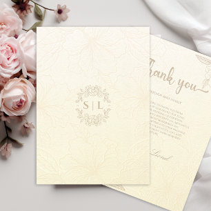 Elegant Minimalist Off White Floral Wedding Thank You Card