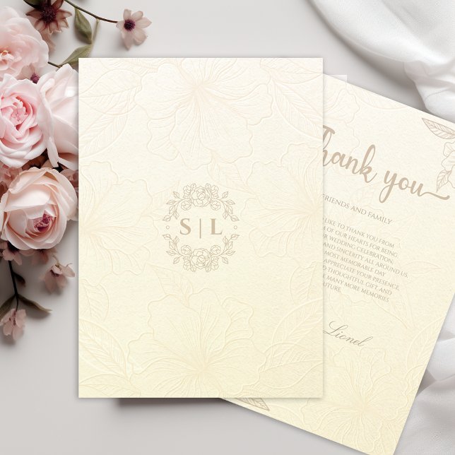 Elegant Minimalist Off White Floral Wedding Thank You Card (Creator Uploaded)