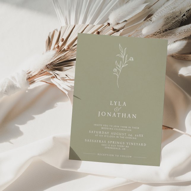 Elegant Minimalist Olive Green Floral Wedding Invitation (Creator Uploaded)